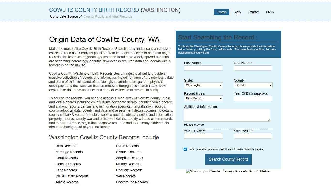 Cowlitz County, Birth Record & Certificate Details