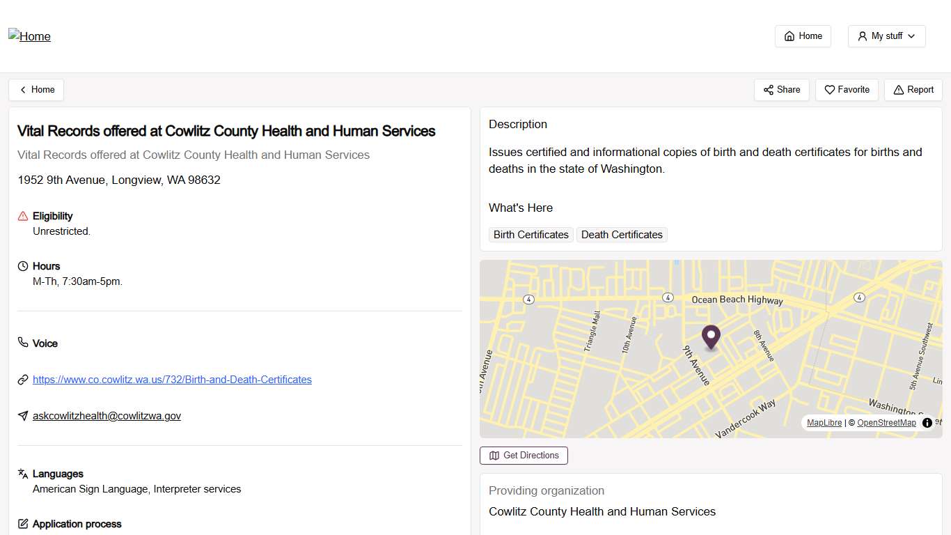 Vital Records offered at Cowlitz County Health and Human Services